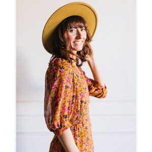 NWT VERO MODA Top Blouse Size Large Lined Elbow Sleeves Burnt Orange Pink Floral